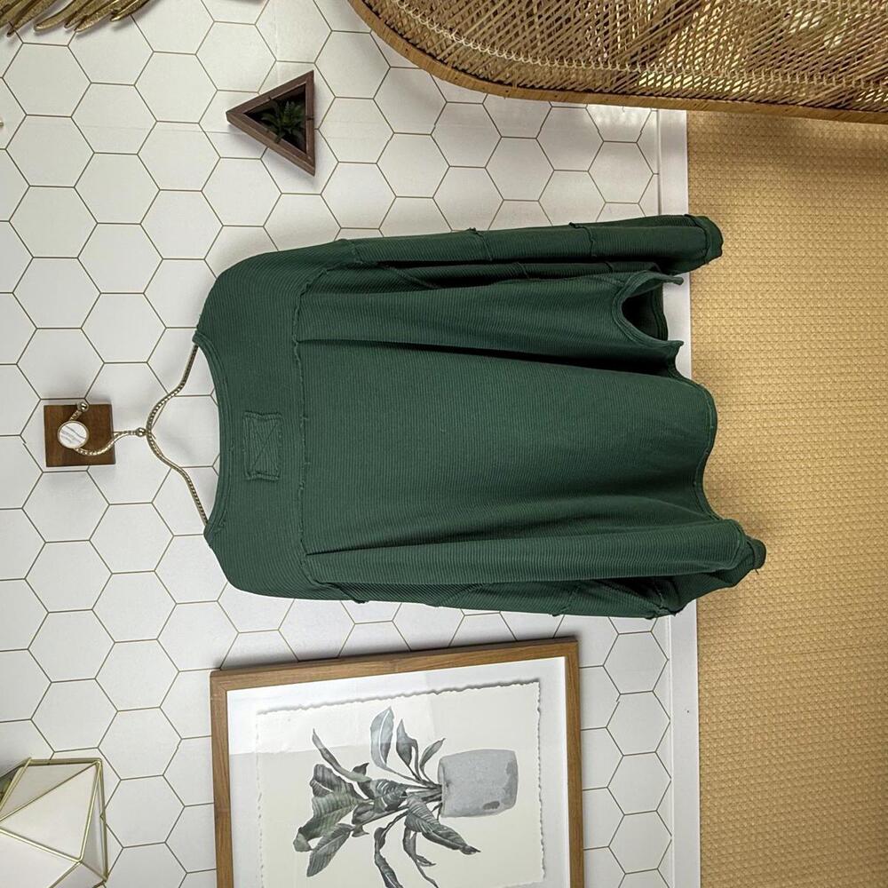 We The Free Oversized Green Total Eclipse Ribbed Long Sleeve Top - Size - Medium - Picture 4 of 7